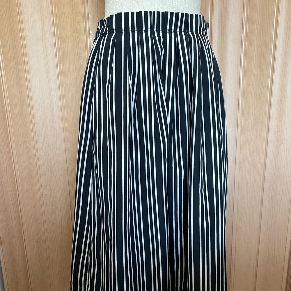J. crew black and white striped midi skirt
